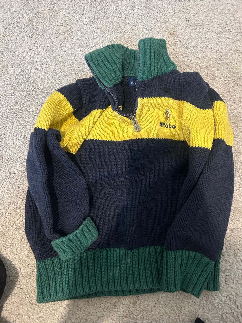 Polo by Ralph Lauren Navy, Yellow & Green Half-Zip Sweater